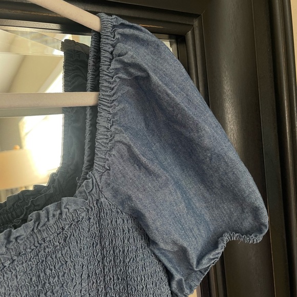 J. Crew Re-Imagined Cropped Denim Smocked Milk Maid Puff Sleeve‎ Top Size XL - Picture 4 of 8